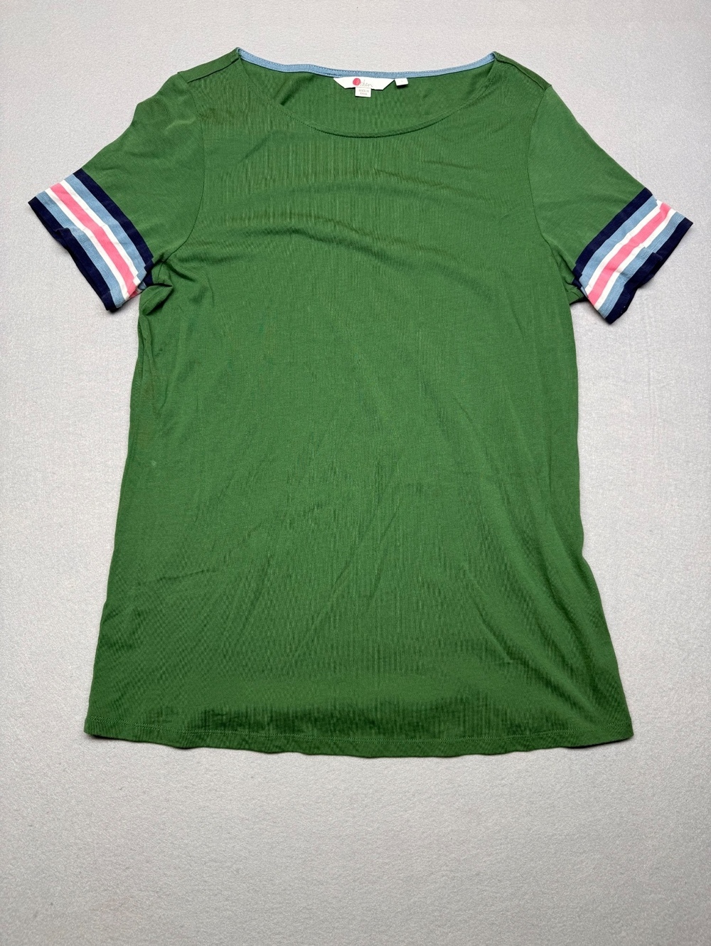 Boden Green T-Shirt Women's Large Striped Sleeve Casual